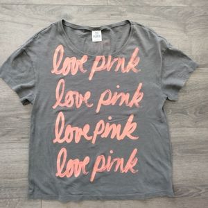 Victoria's Secret PINK Grey Short Sleeve T-Shirt Size S LOVE PINK Neon Orange
